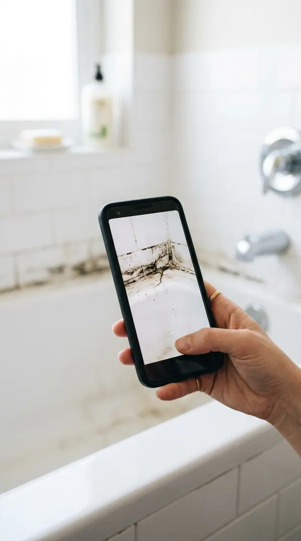 Taking photo of bathtub caulk