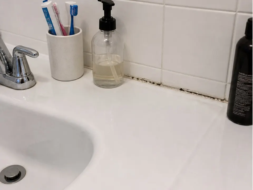 Vanity sink seam before