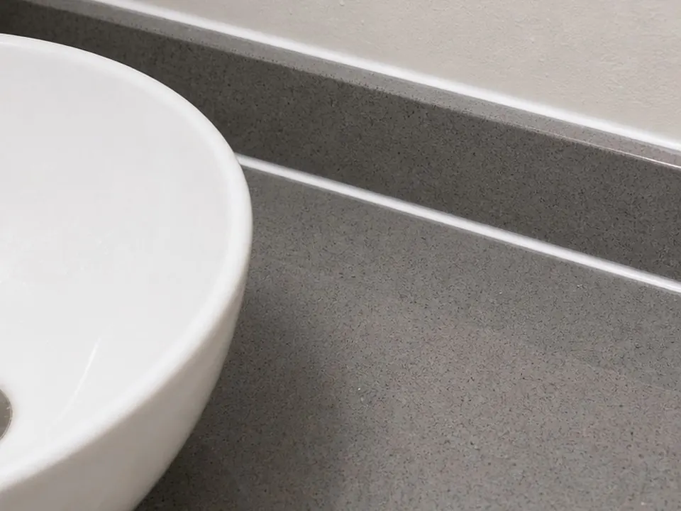 Quartz vanity seam after
